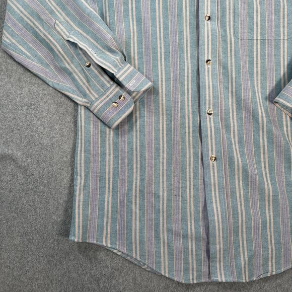 Vtg Sears Roebuck Single Needle Tailoring Button Up Striped Men's 15-1/2 32/33 - Picture 2 of 8